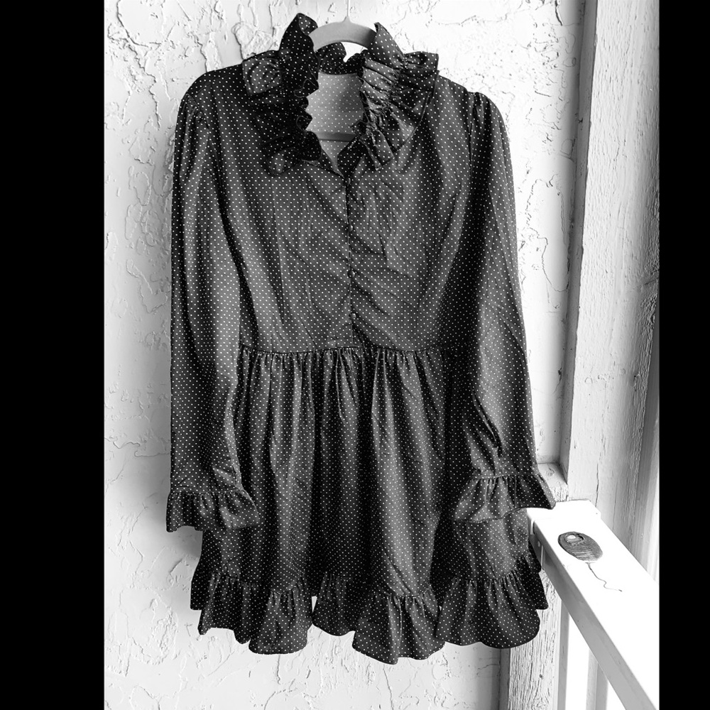 Black and white flirty ruffle mini dress